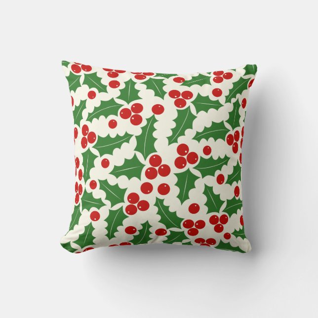 Coussin Motif de la baie sainte rouge et verte Noël (Recto)