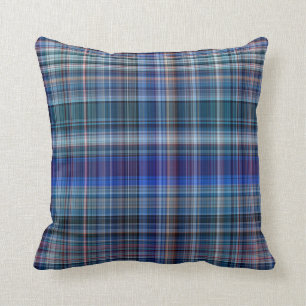 Coussin Motif de la bande de plaid Blue Madras