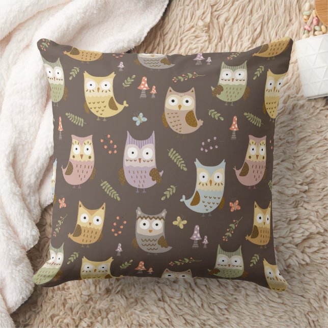 Coussin Motif de la Chouette des bois, Brown (Couverture)