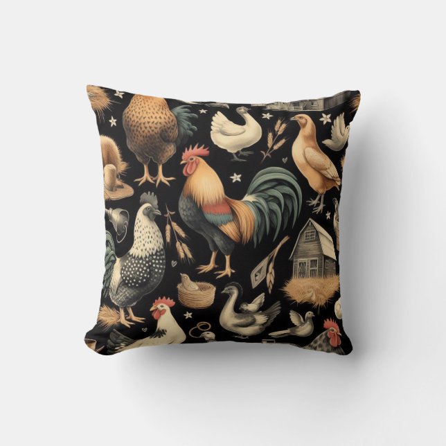 Coussin Motif de la ferme de poulet Retro (Recto)