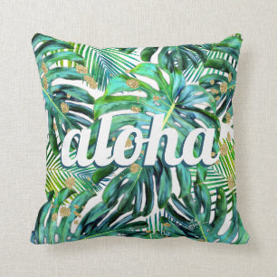 Coussin Motif de la feuille tropicale Aloha Monstera Feuil