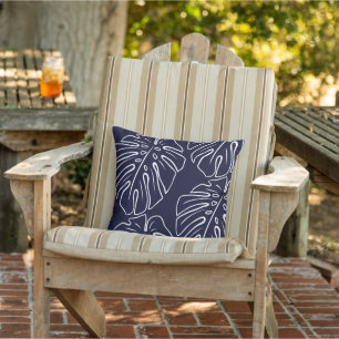 Coussin Motif de la feuille tropicale blanche sur bleu de 