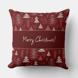 Coussin Motif de la forêt d'Argent et d'Arbre de Noël Roug