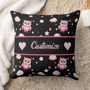 Coussin Motif de la lune de Chouette rose