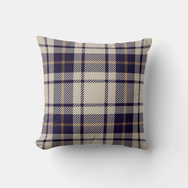 Coussin Motif de la marine bleu beige écossais Tartan Plai (Recto)