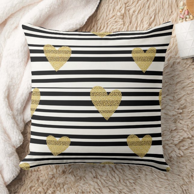 Coussin Motif de la Saint-Valentin à rayures noires et cœu (Couverture)