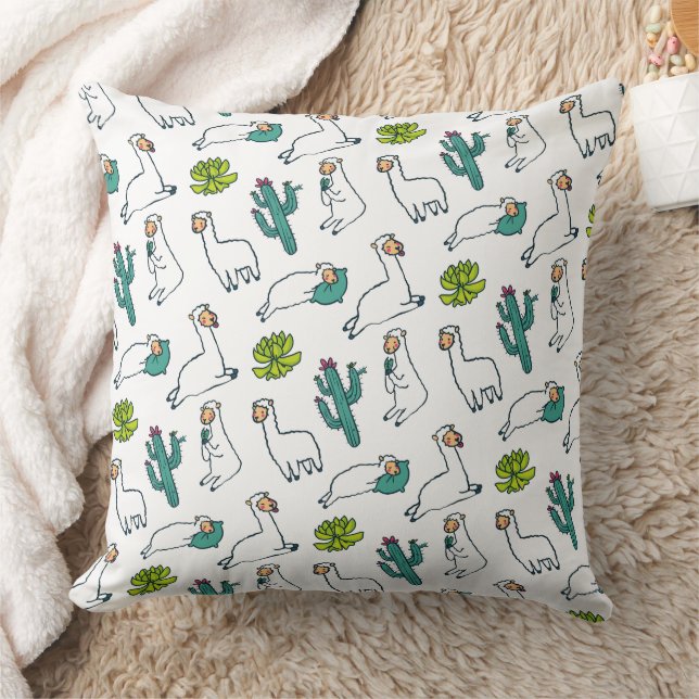 Coussin Motif de lama mignon et de cactus (Couverture)