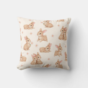 Coussin Motif de lapin bébé mignon aquarelle