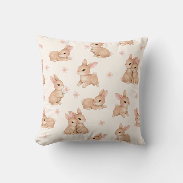 Coussin Motif de lapin bébé mignon aquarelle  (Recto)