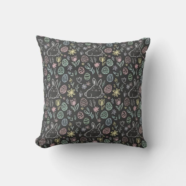 Coussin Motif de lapin de Pâques sur tableau noir (Recto)