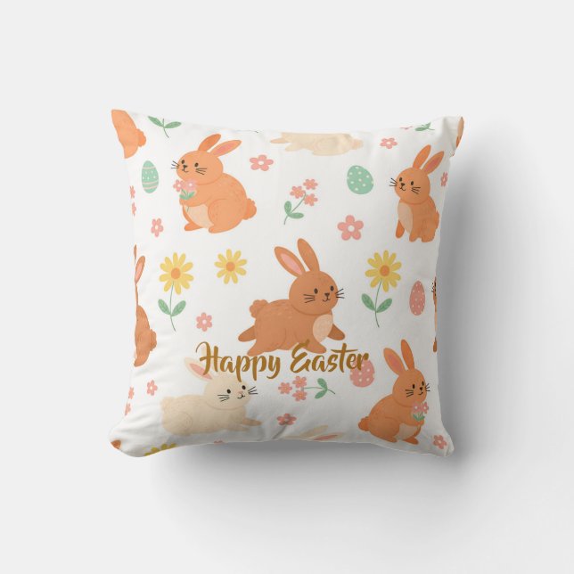 Coussin motif de lapin d'oeuf floral de Pâques (Recto)