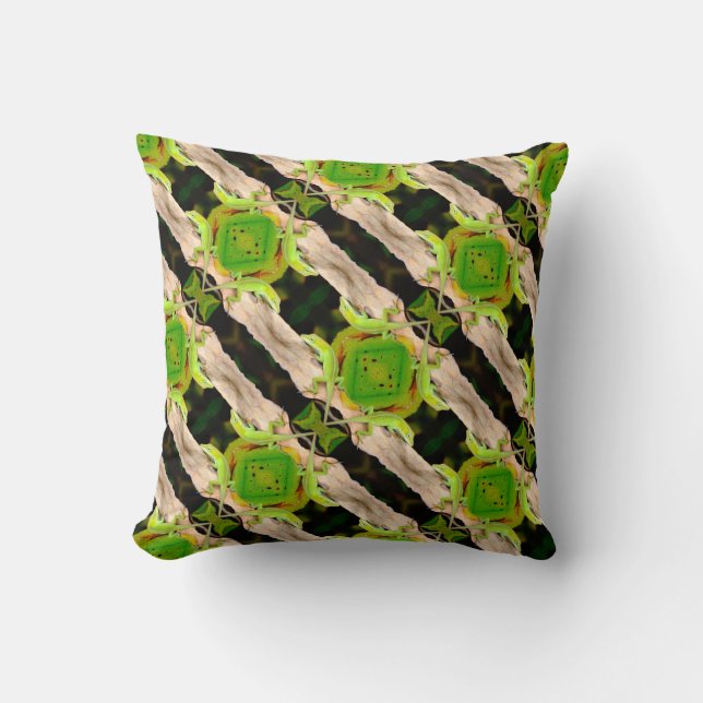 Coussin motif de lézard vert abstrait noir (Recto)