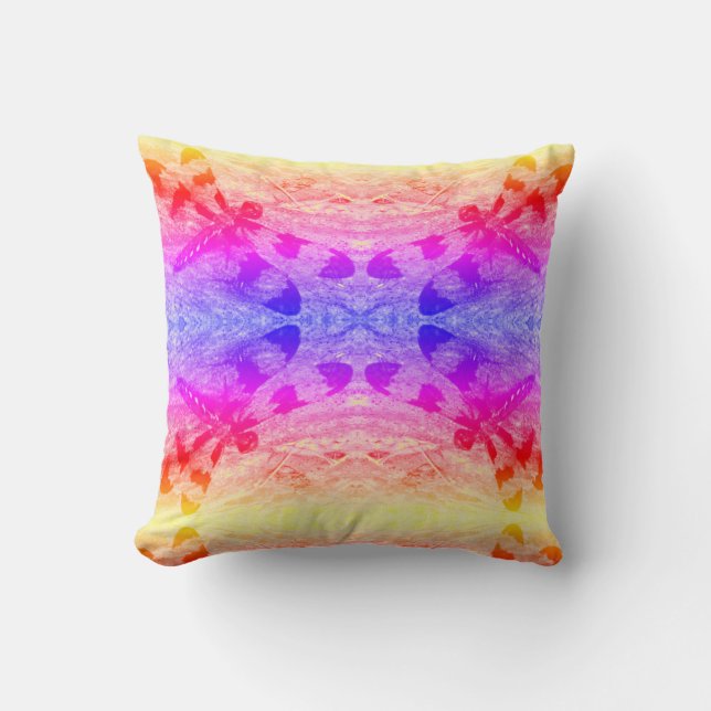 Coussin motif de libellule arc-en-ciel dos bleu uni (Recto)