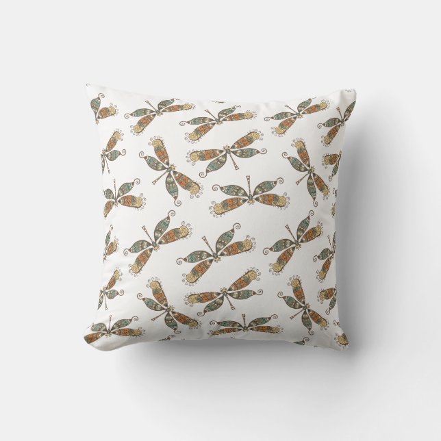 Coussin Motif de libellules de jardin Whimsical sur blanc (Recto)