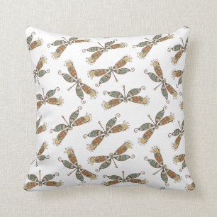 Coussin Motif de libellules de jardin Whimsical sur blanc
