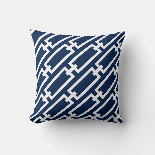 Coussin Motif de liens bleu et blanc de la Marine (Recto)