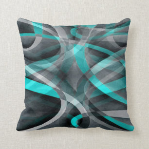 Coussin Motif de ligne à arc gris et turquoise des années 