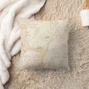 Coussin Motif de ligne de visage floral vintage (1)