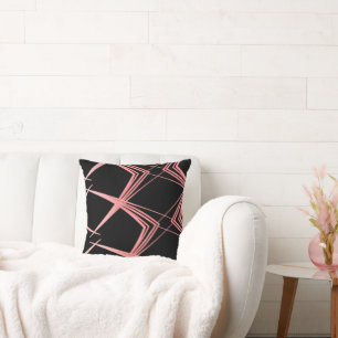 Coussin Motif de ligne moderne noir et rose