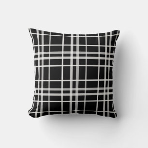 Coussin Motif de lignes À damiers en noir blanc