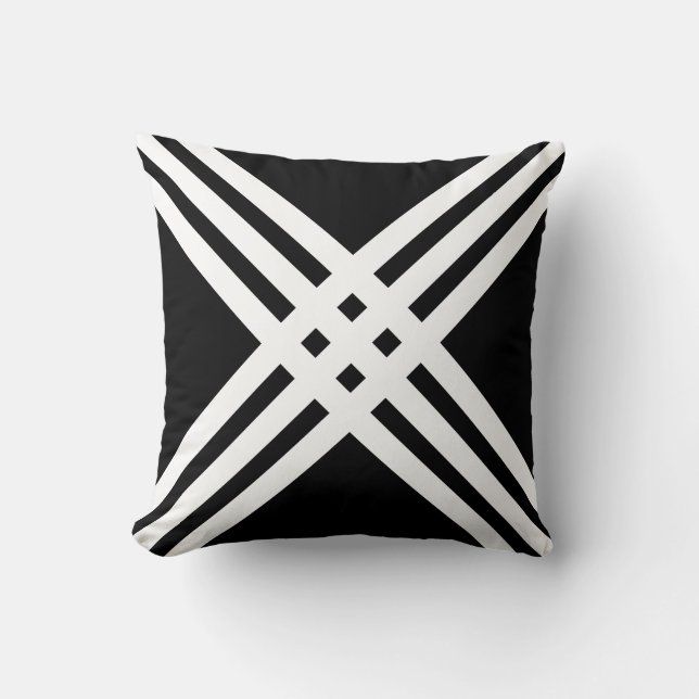 Coussin Motif de lignes croisées blanches modernes sur noi (Recto)