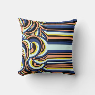 Coussin Motif de lignes ondulées en spirale bleu orange