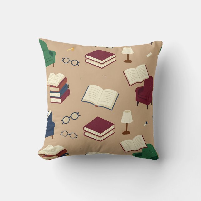Coussin Motif de livres de coin de lecture confortable (Recto)