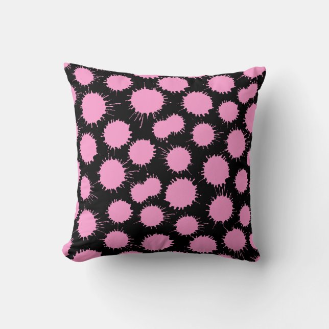 Coussin Motif de lot - rose sur noir (Recto)