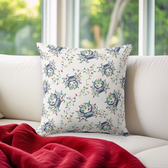 Coussin Motif de lumières de Noël de crabe côtier (Créateur téléchargé)