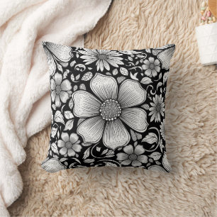 Coussin Motif de luxe floral monochrome chic (6)