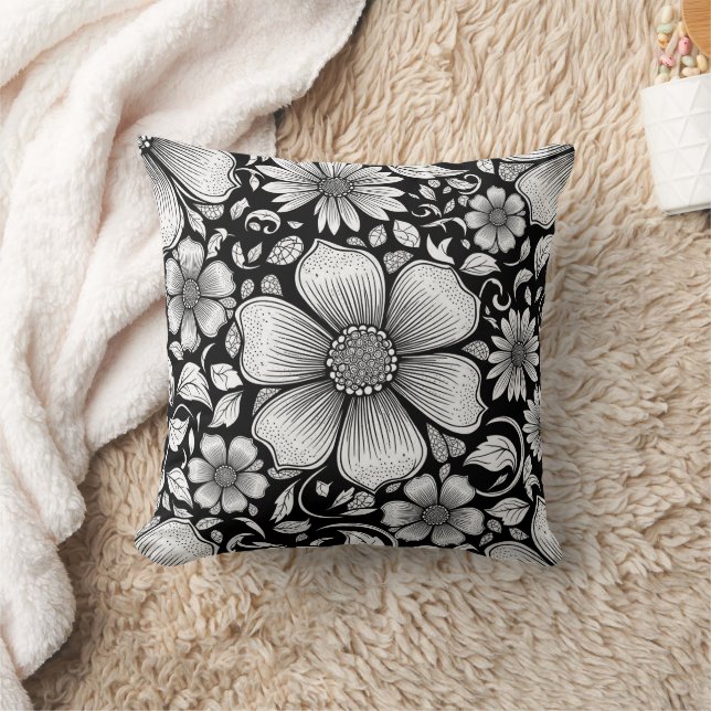 Coussin Motif de luxe floral monochrome chic (6) (Couverture)