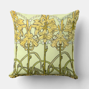 Coussin Motif de lys Art nouveau d'Alphonse Mucha