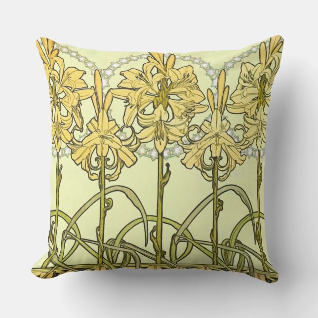 Coussin Motif de lys Art nouveau d'Alphonse Mucha vintage (Recto)