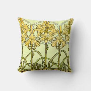 Coussin Motif de lys Art nouveau d'Alphonse Mucha vintage
