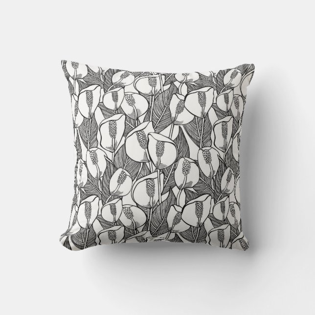 Coussin Motif de lys de la paix noir et blanc (Recto)
