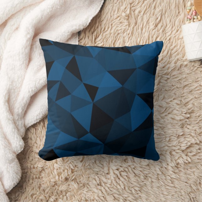 Coussin Motif de maillage géométrique bleu foncé et noir (Couverture)