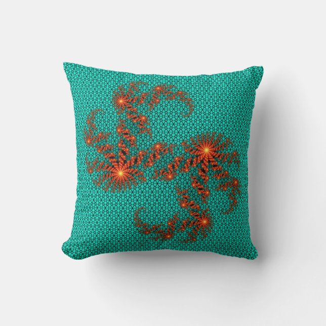 Coussin Motif de mandala abstrait noir sarcelle (Recto)