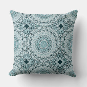 Coussin Motif de mandala bleu orageux et gris
