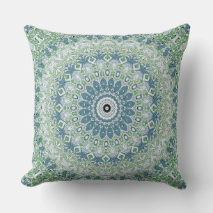 Coussin Motif de mandala côtier bleu et vert de mer