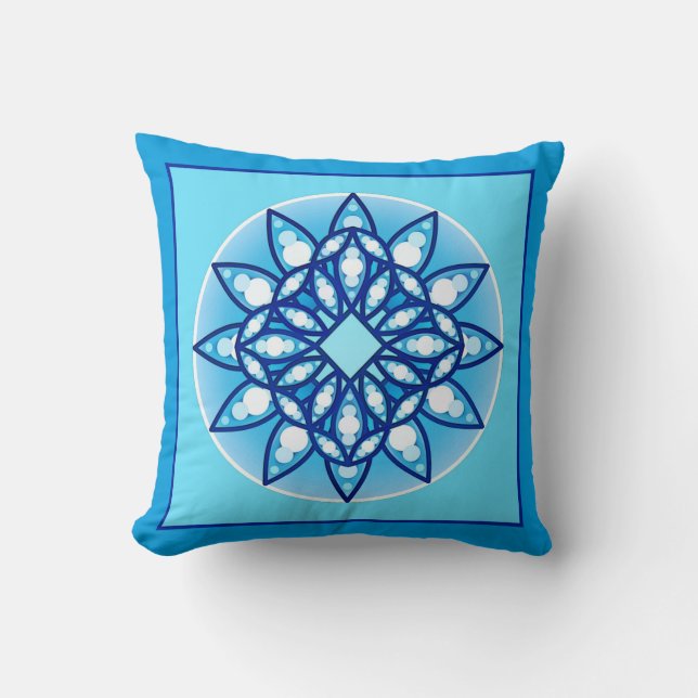 Coussin Motif de mandala dans la turquoise, le cobalt et (Recto)