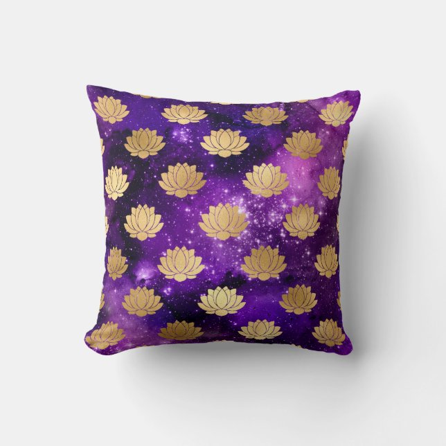 Coussin Motif de mandala Dharma de galaxie or et violet (Recto)
