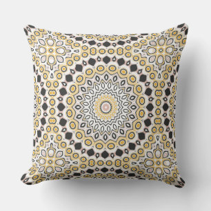 Coussin Motif de mandala doré et charbon