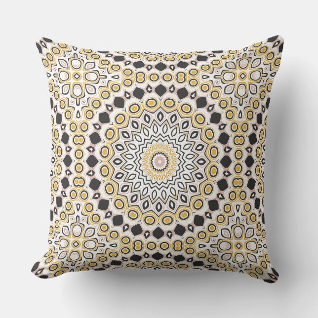 Coussin Motif de mandala doré et charbon (Recto)