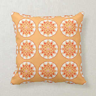 Coussin Motif de mandala en corail, orange et or