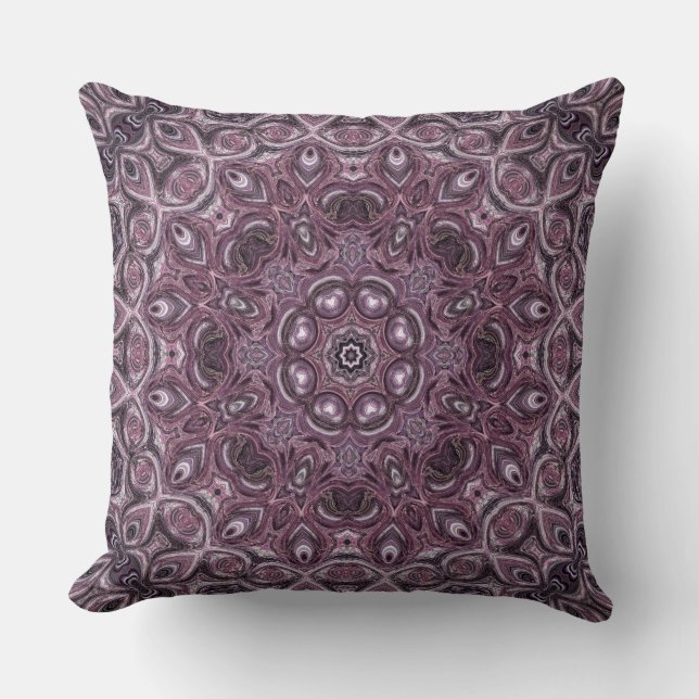 Coussin Motif de mandala en marbre lavande et prune (Recto)