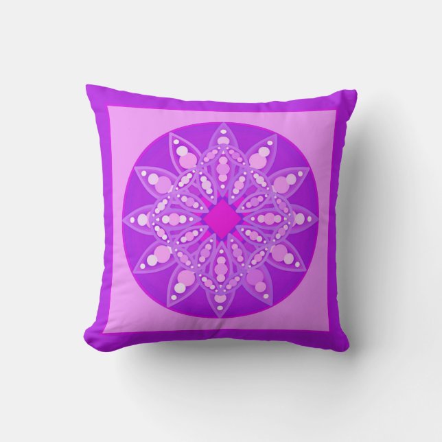 Coussin Motif de mandala en violet, orchidée et rose (Recto)