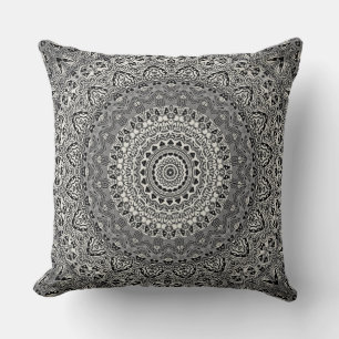 Coussin Motif de mandala géométrique noir et blanc