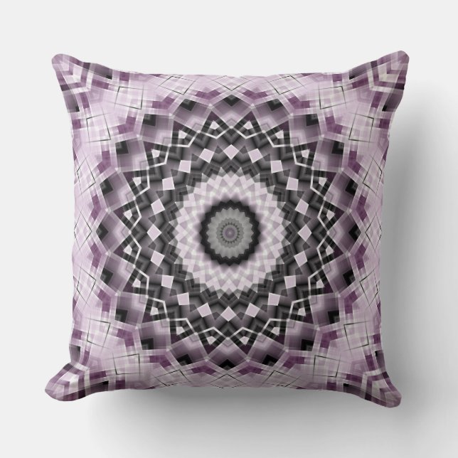 Coussin Motif de mandala géométrique violet et noir (Recto)