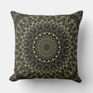 Coussin Motif de mandala kaléidoscope vert et noir