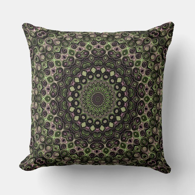 Coussin Motif de mandala kaléidoscope vert et noir (Recto)